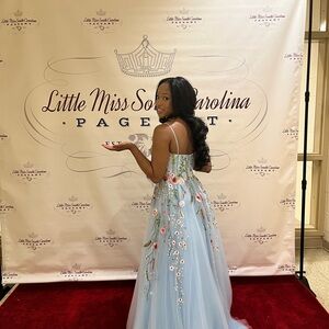 Chic Light Blue Floral Formal Dress